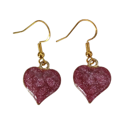 Earrings - Glitter gold plated heart on hook