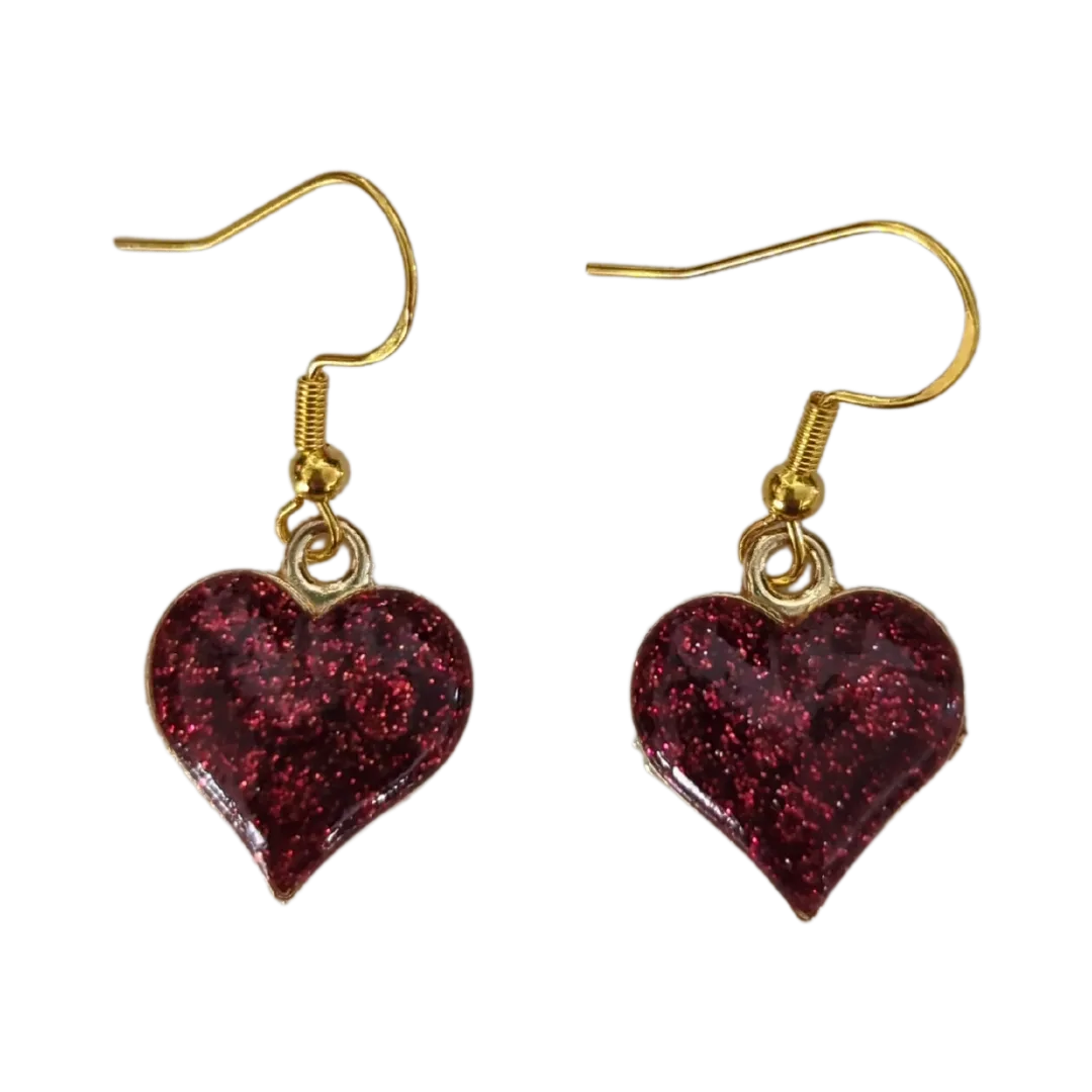 Earrings - Glitter gold plated heart on hook