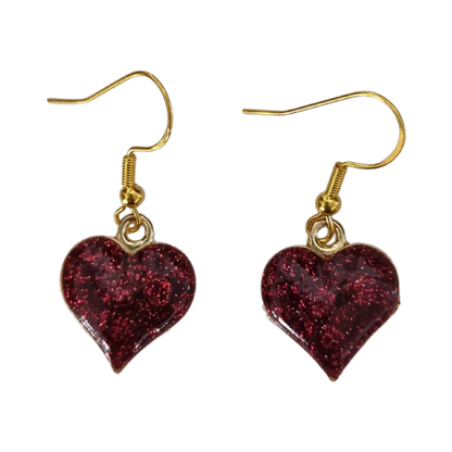 Earrings - Glitter gold plated heart on hook