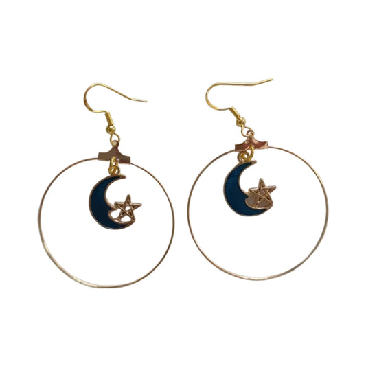 Earrings - Gold hoop with gold plated charm on gold hook