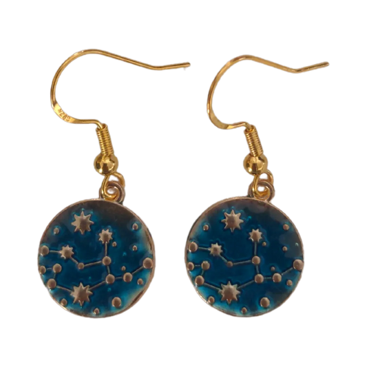 Earrings - Gold plated blue constellation on gold hook