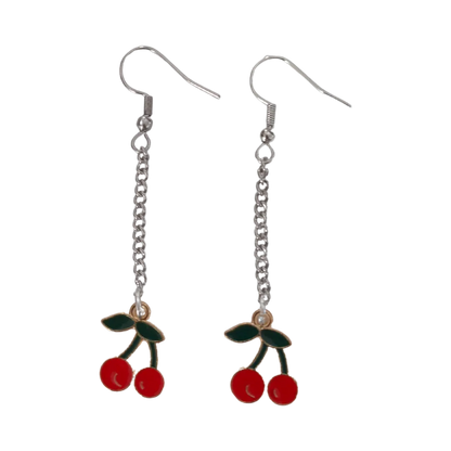 Earrings - Gold plated cherries on silver chain drop hook