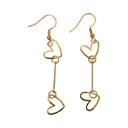 Earrings - Gold Plated Heart Earring Connector 2-Hole Stick Strip Bar Link on gold hook