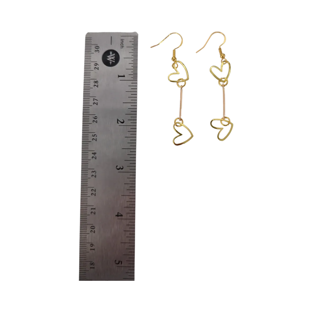 Earrings - Gold Plated Heart Earring Connector 2-Hole Stick Strip Bar Link on gold hook