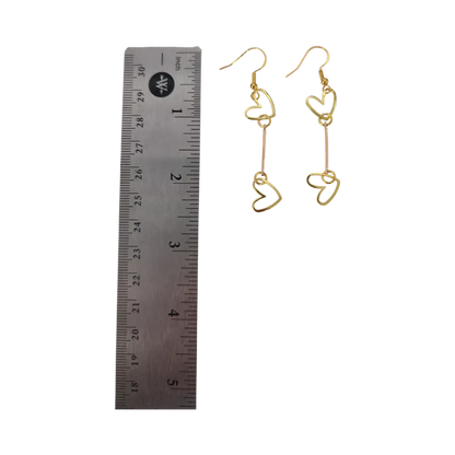 Earrings - Gold Plated Heart Earring Connector 2-Hole Stick Strip Bar Link on gold hook