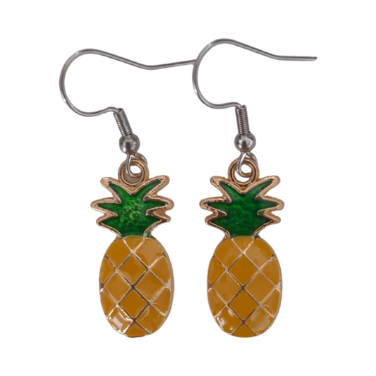 Earrings - Gold plated pineapple charm on silver hook