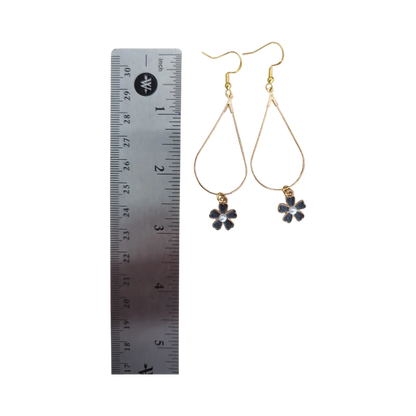 Earrings - Gold tear drop flower charm on silver hook