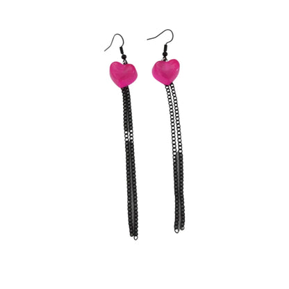 Earrings - Gummy heart with black chains on black hook