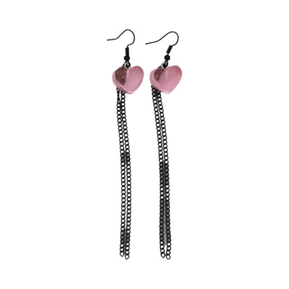 Earrings - Gummy heart with black chains on black hook