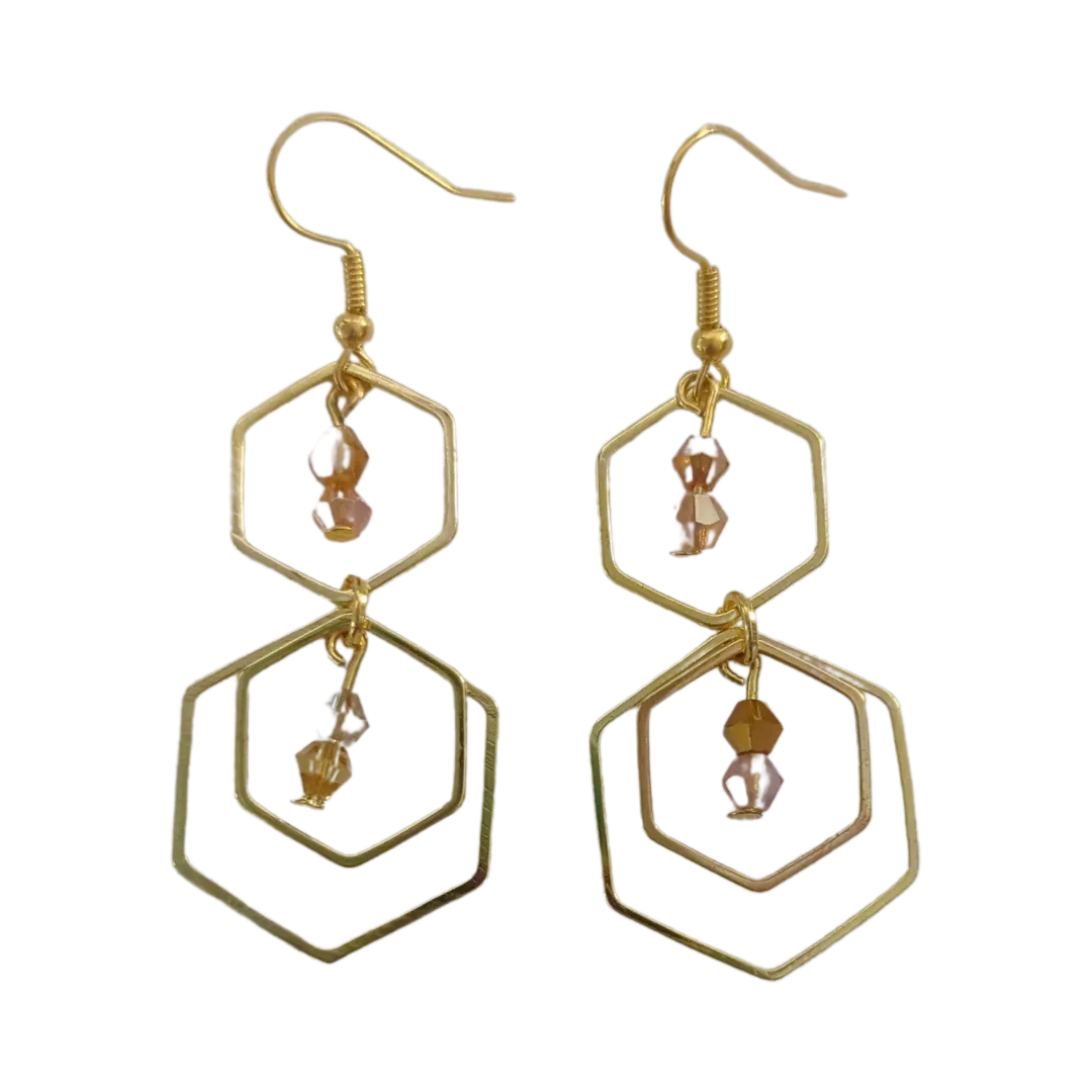 Earrings - Hexagon with 4 mm Bi-cone Crystal Beads on hook