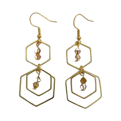 Earrings - Hexagon with 4 mm Bi-cone Crystal Beads on hook