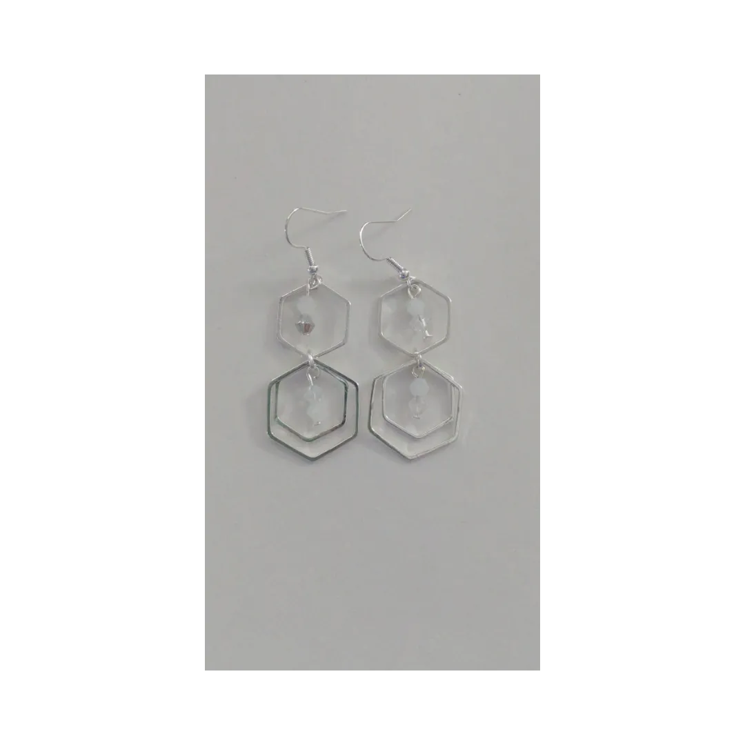 Earrings - Hexagon with 4 mm Bi-cone Crystal Beads on hook