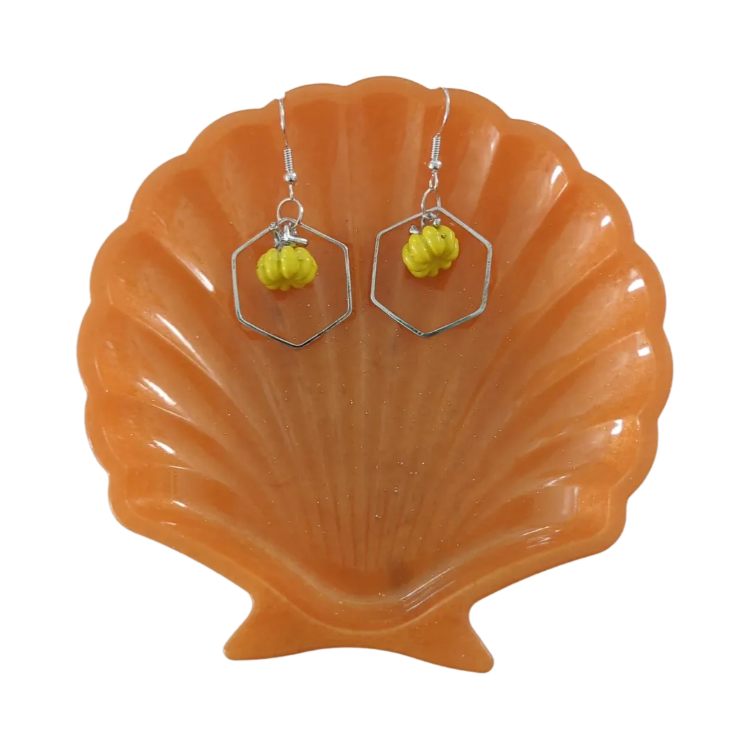 Earrings - Hexagon with pumpkin charm on hook