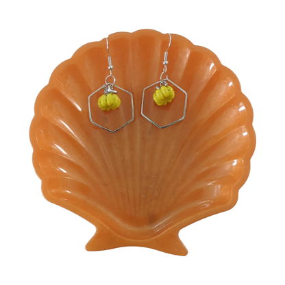 Earrings - Hexagon with pumpkin charm on hook