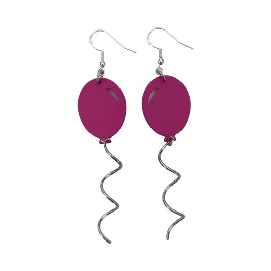 Earrings - Hot pink metal balloon on silver hook