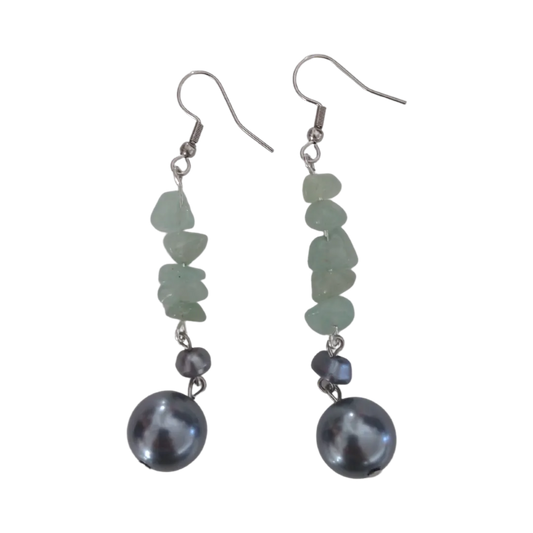 Earrings - Light green crystal bead and silver blue bead on silver hook