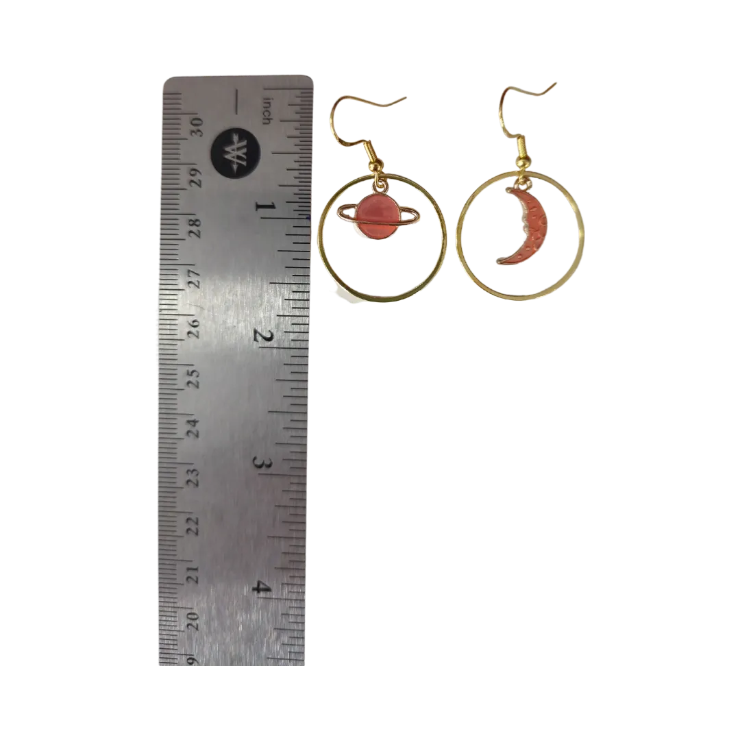 Earrings - Mismatch orange charm with gold circle on gold hook