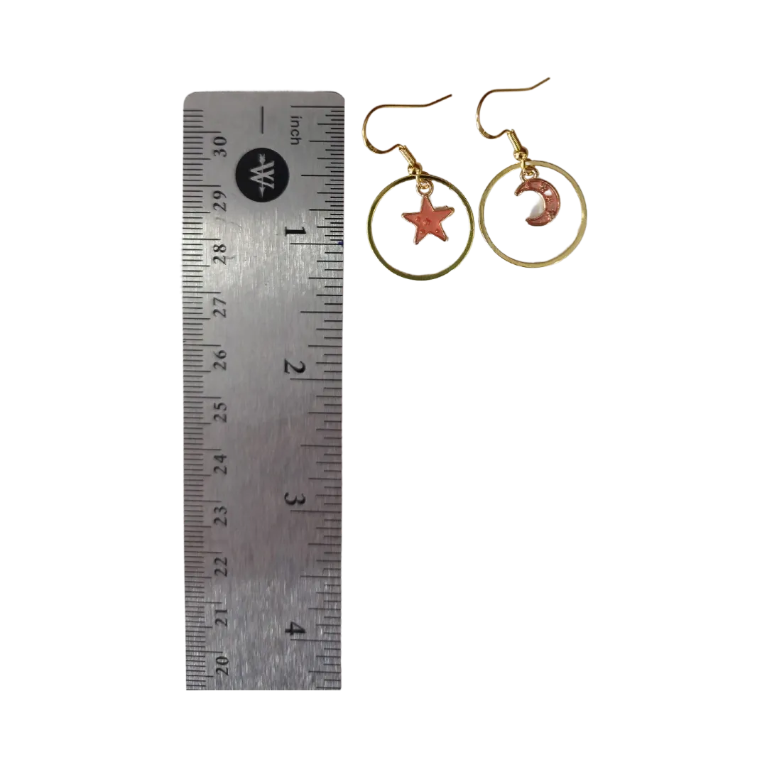 Earrings - Mismatch orange charm with gold circle on gold hook