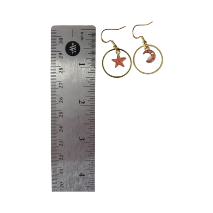 Earrings - Mismatch orange charm with gold circle on gold hook