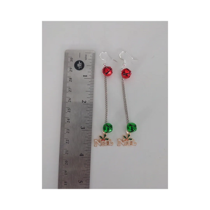 Earrings - Noel with Two Jingle Bells on Silver Chain Drop Hook