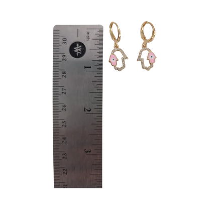 Earrings - Pink Evil eye pattern rhinestone gold hand drop