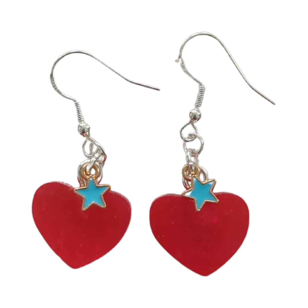 Earrings - Resin circle or heart with star on hook