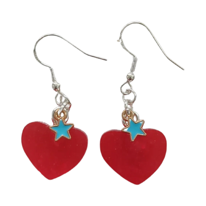 Earrings - Resin circle or heart with star on hook