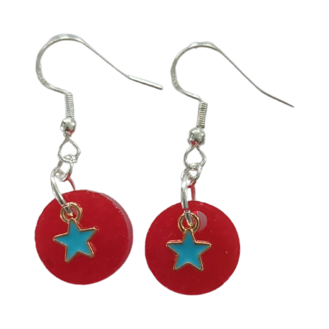 Earrings - Resin circle or heart with star on hook