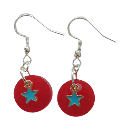 Earrings - Resin circle or heart with star on hook