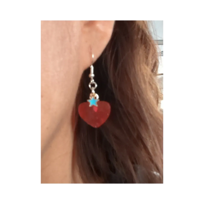 Earrings - Resin circle or heart with star on hook