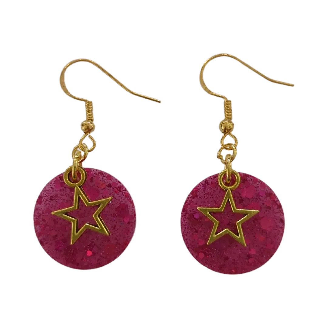 Earrings - Resin circle with gold star on gold hook