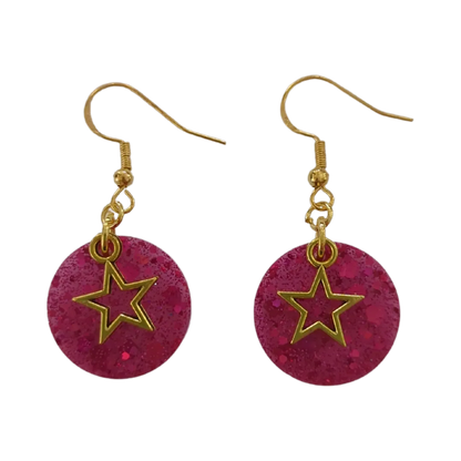 Earrings - Resin circle with gold star on gold hook