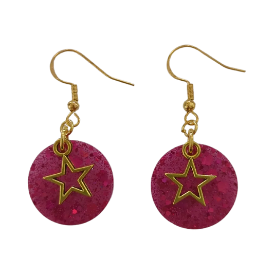 Earrings - Resin circle with gold star on gold hook