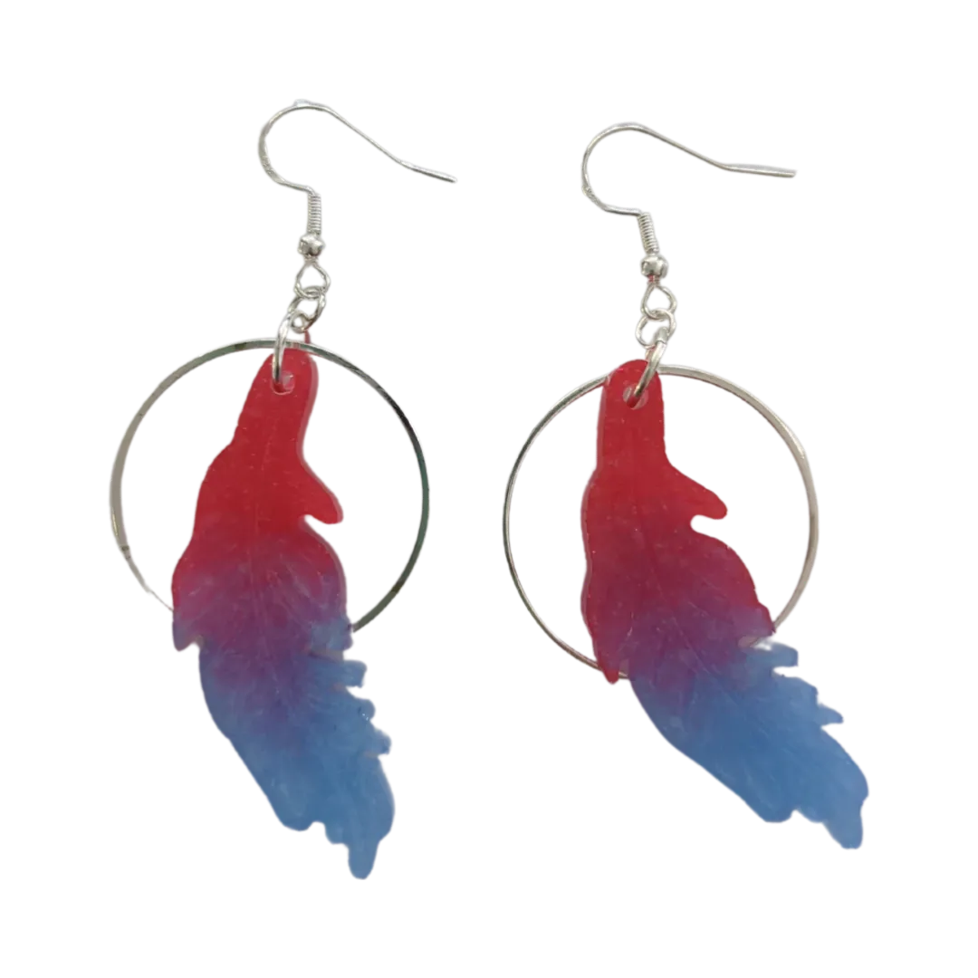 Earrings - Resin feather with silver circle on hook