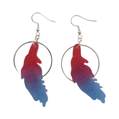 Earrings - Resin feather with silver circle on hook