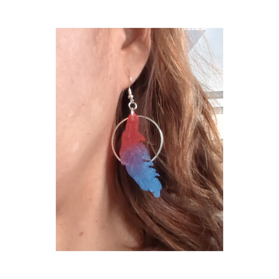 Earrings - Resin feather with silver circle on hook