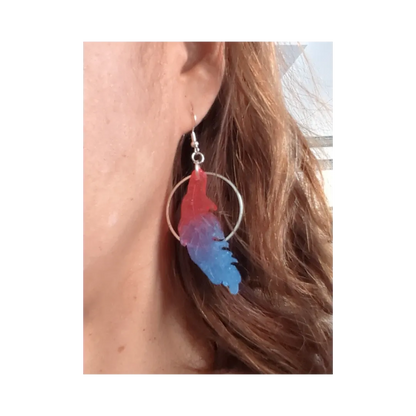 Earrings - Resin feather with silver circle on hook