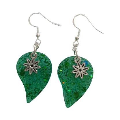 Earrings - Resin leaf with charm on hook