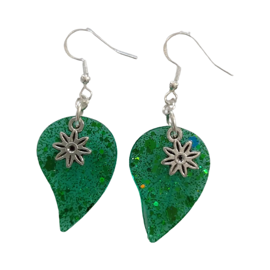 Earrings - Resin leaf with charm on hook