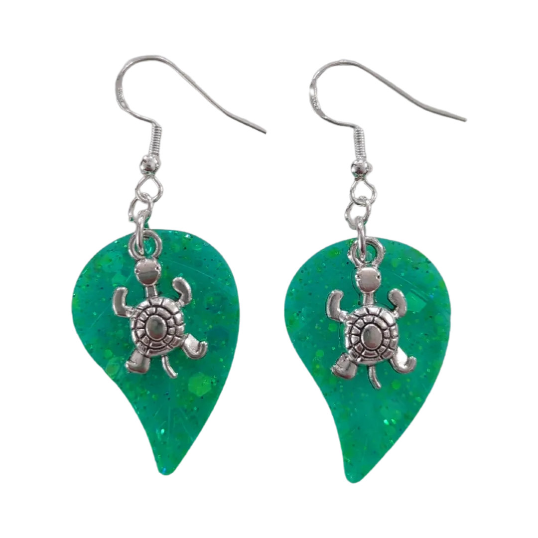 Earrings - Resin leaf with charm on hook