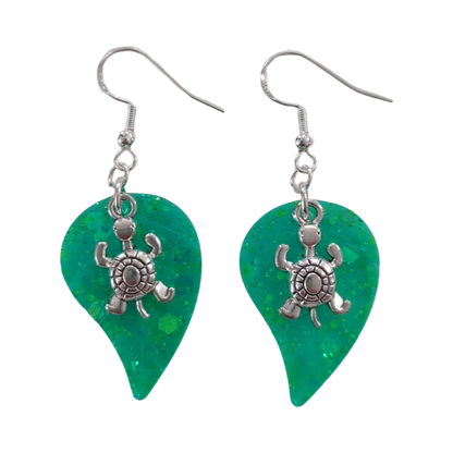 Earrings - Resin leaf with charm on hook