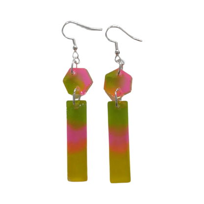 Earrings - Resin long rectangle and hexagon on hook