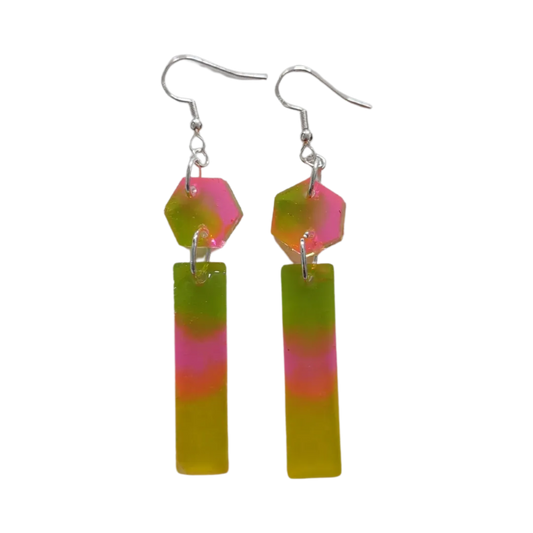 Earrings - Resin long rectangle and hexagon on hook