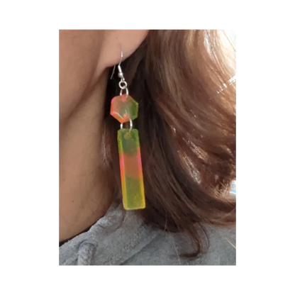 Earrings - Resin long rectangle and hexagon on hook