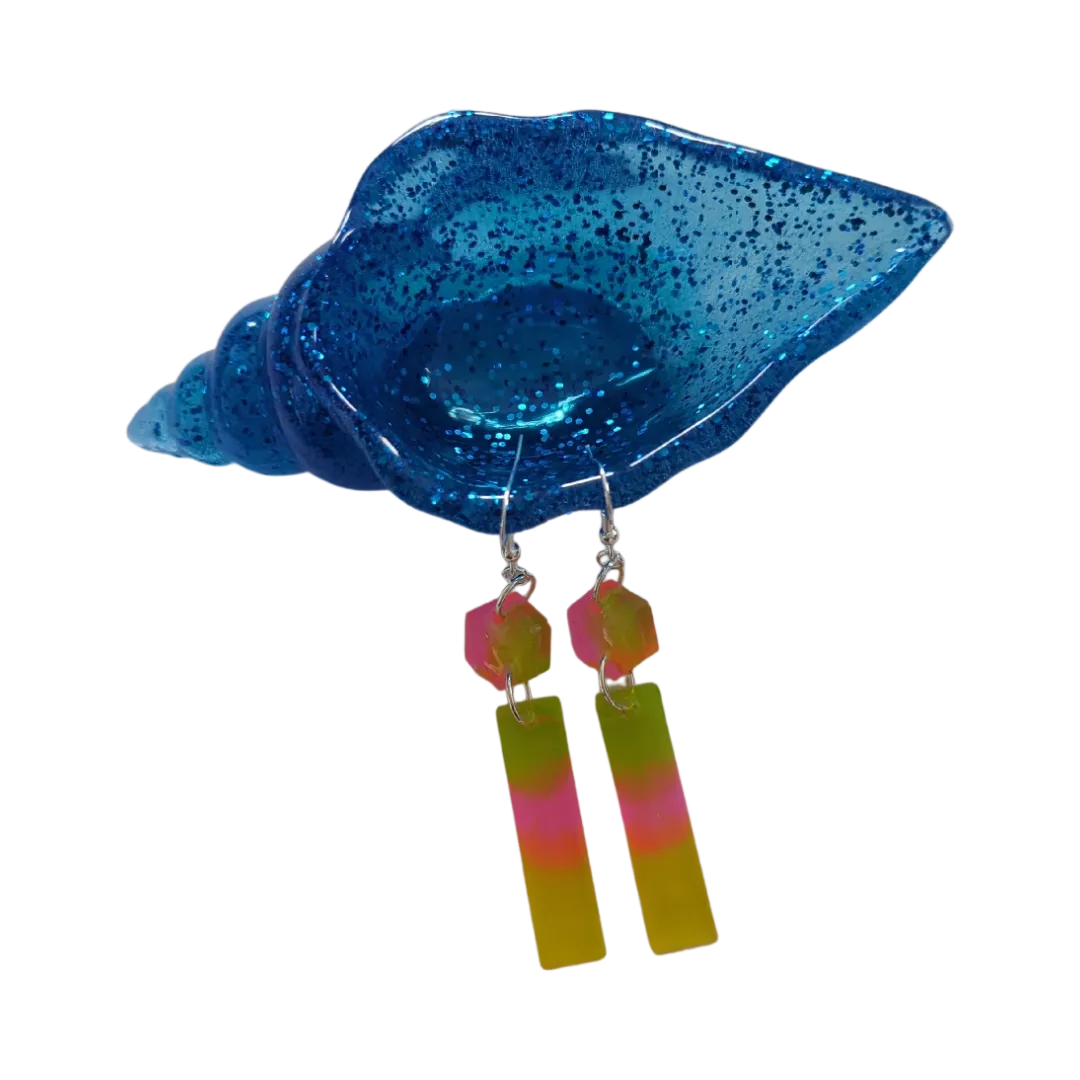 Earrings - Resin long rectangle and hexagon on hook