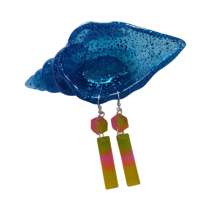 Earrings - Resin long rectangle and hexagon on hook