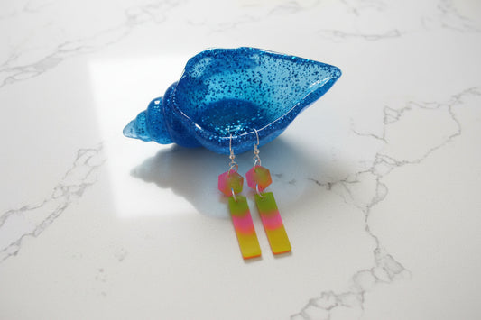 Earrings - Resin long rectangle and hexagon on hook