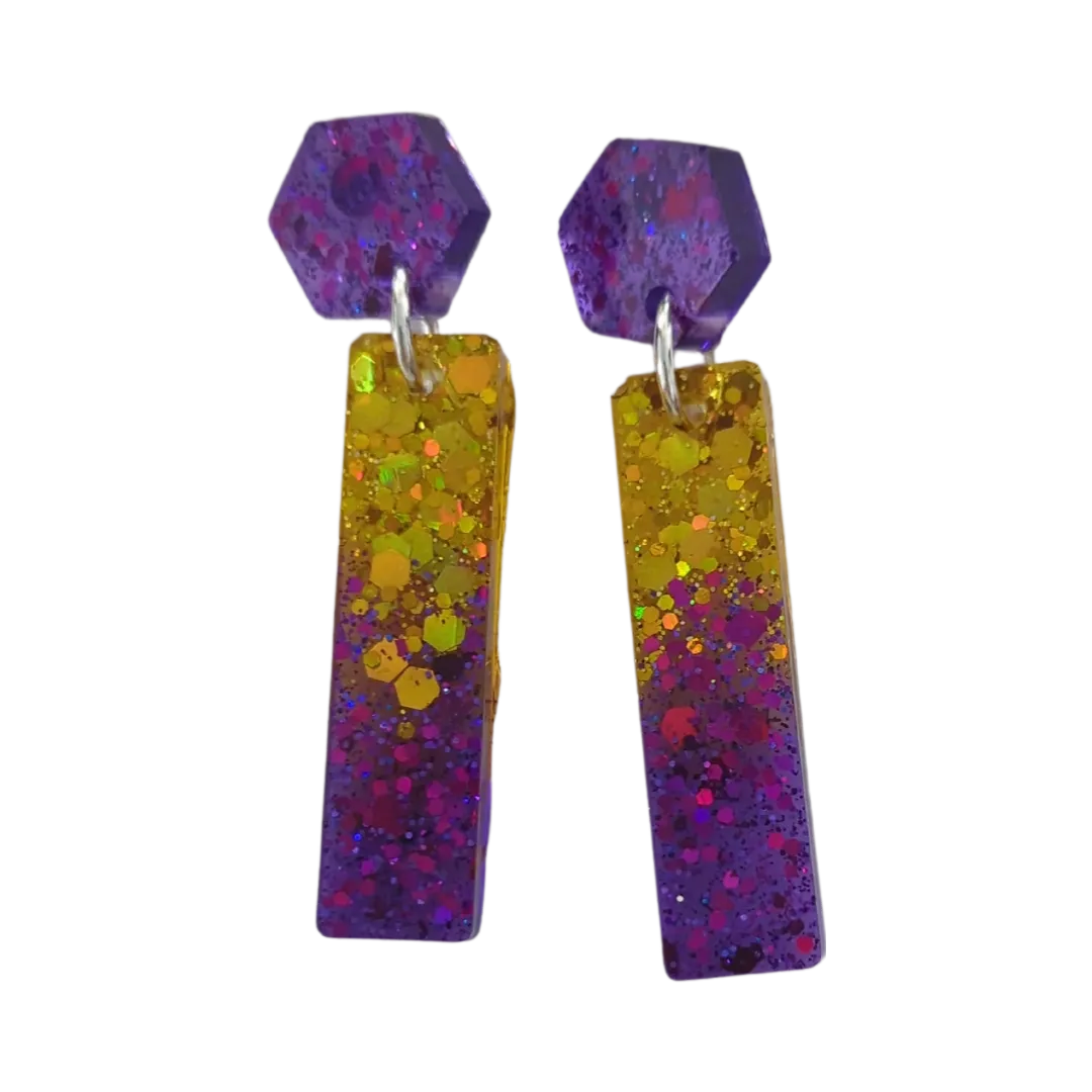 Earrings - Resin long rectangle and hexagon on post