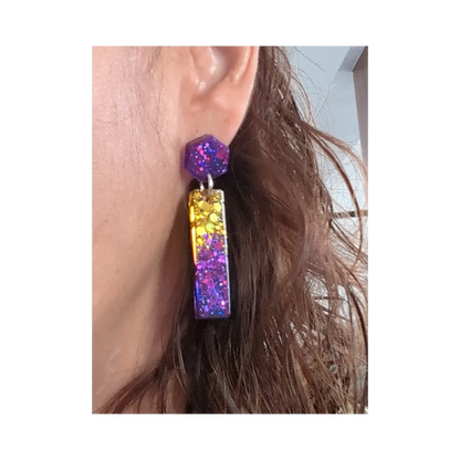 Earrings - Resin long rectangle and hexagon on post