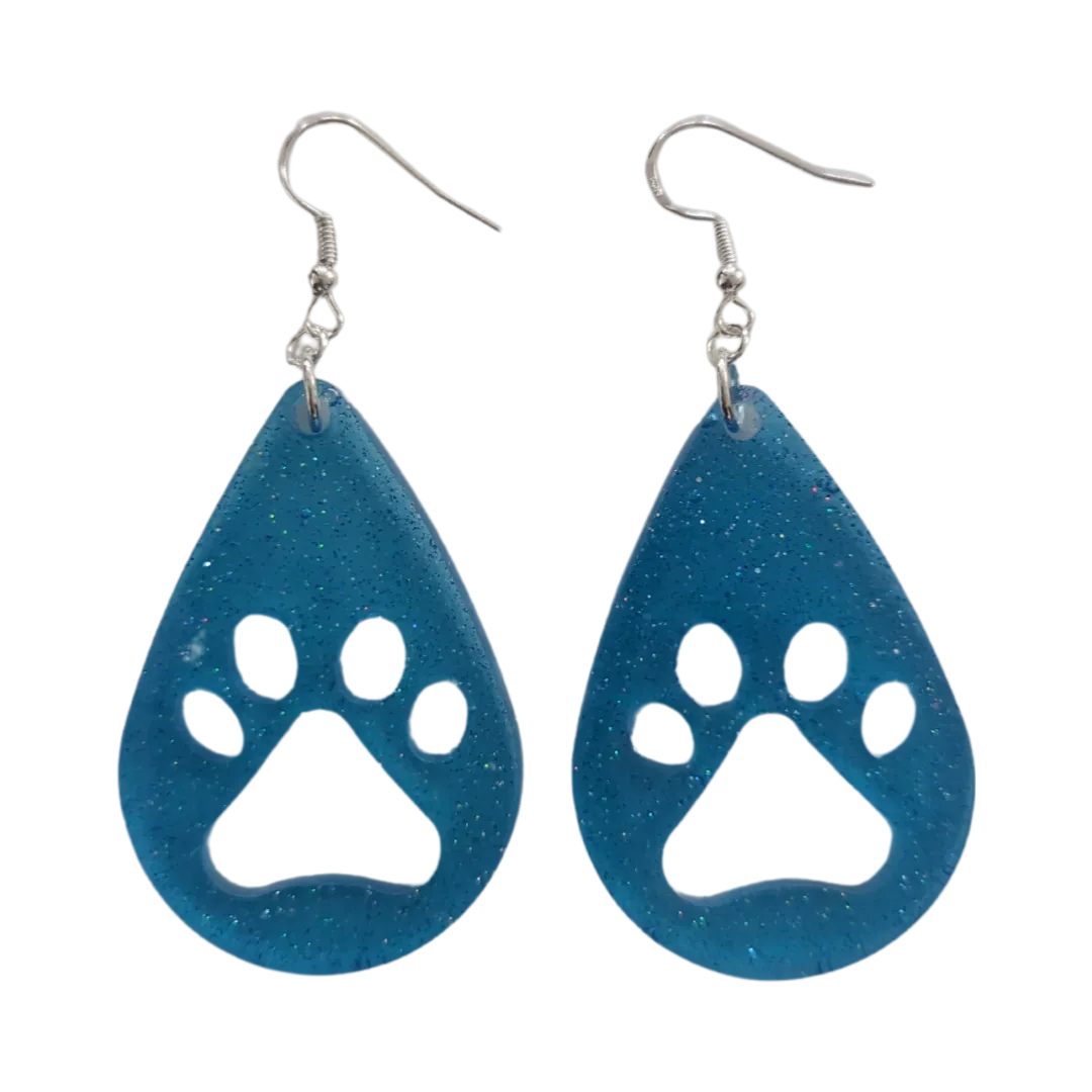 Earrings - Resin paw teardrop on silver hook